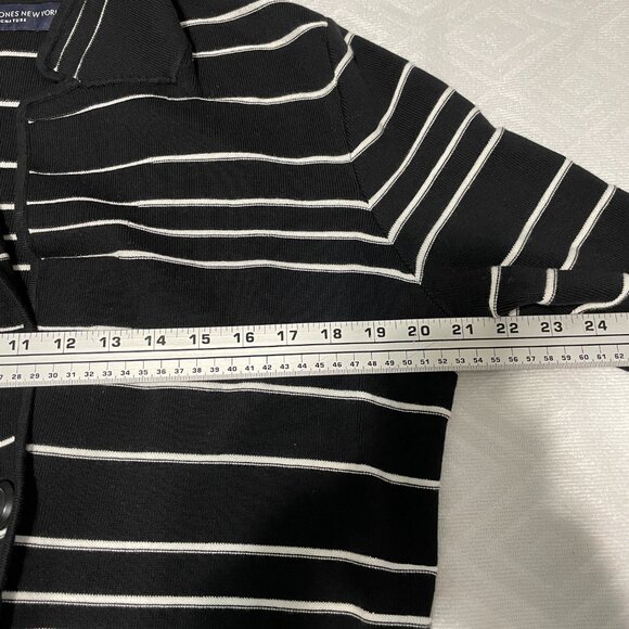 Jones New York Women’s Cotton Button-Up Striped Black Sweater - Picture 16 of 16